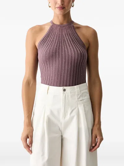 Guess Usa Rhinestone-embellished Ribbed Top In Purple