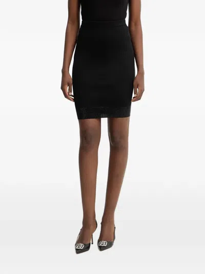 Guess Usa Rhinestone-embellished Ribbed-knit Mini Skirt In Black