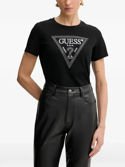 Guess Usa Rhinestone-embellished Short-sleeve T-shirt In Black