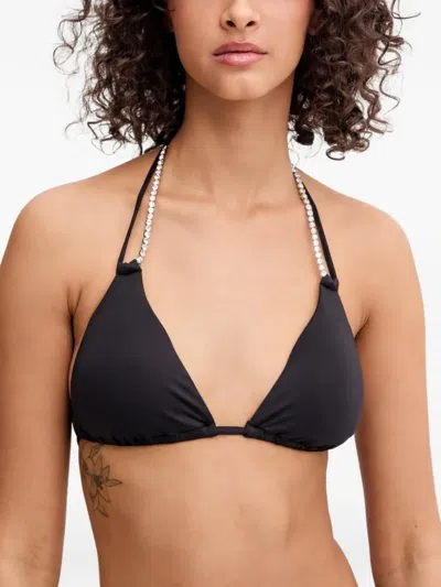 Guess Usa Rhinestone-embellished Triangle Bikini Top In Black