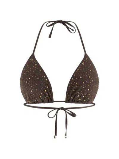 Guess Usa Rhinestone-embellished Triangle Bikini Top In Brown