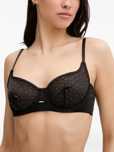 Guess Usa Rhinestone-embellished Underwired Bra In Black