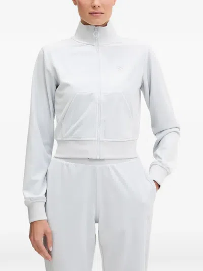 Guess Usa Rhinestone-embellished Zip-up Sweatshirt In Blue