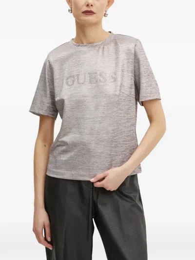Guess Usa Rhinestone-logo T-shirt In Gray