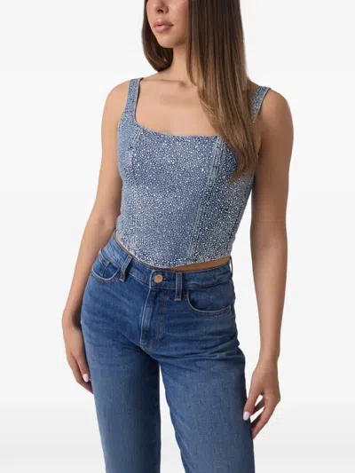 Guess Usa Rhinestones Denim Corset In Blue