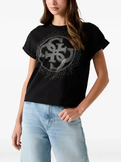 Guess Usa Rhinestones Logo T-shirt In Animal Print