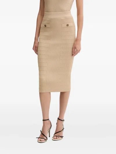 Guess Usa Ribbed Button-detail Midi Skirt In Neutral