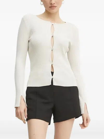 Guess Usa Ribbed Button-front Cardigan In White