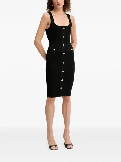 Guess Usa Ribbed Button Mini Dress In Black