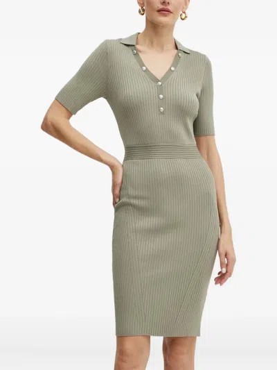 Guess Usa Ribbed Button Mini Dress In Green
