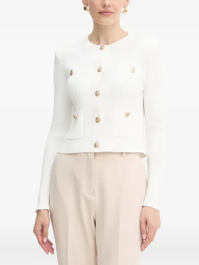 Guess Usa Ribbed Buttoned Cardigan In White