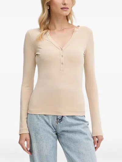 Guess Usa Ribbed Buttoned T-shirt In Neutral