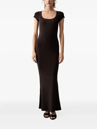 Guess Usa Ribbed Cap-sleeve Maxi Dress In Brown