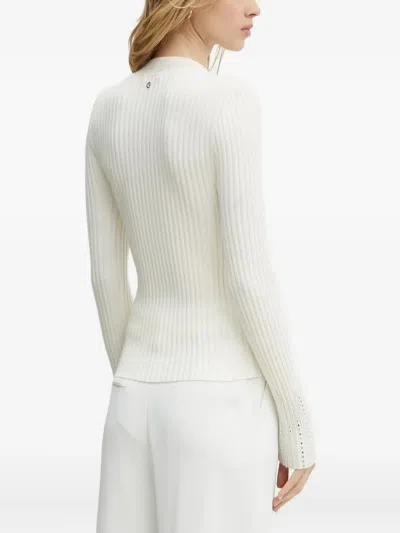 Guess Usa Ribbed Embellished-neckline Sweater In White