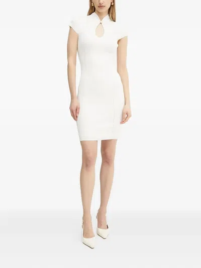 Guess Usa Ribbed Keyhole-neck Mini Dress In White
