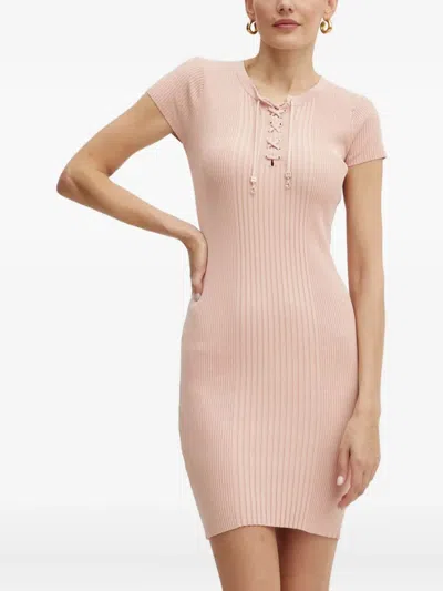 Guess Usa Ribbed Lace-up Mini Dress In Pink