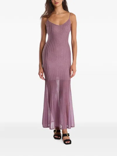 Guess Usa Ribbed Long Dress In Purple