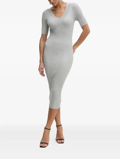 Guess Usa Ribbed V-neck Midi Dress In Gray