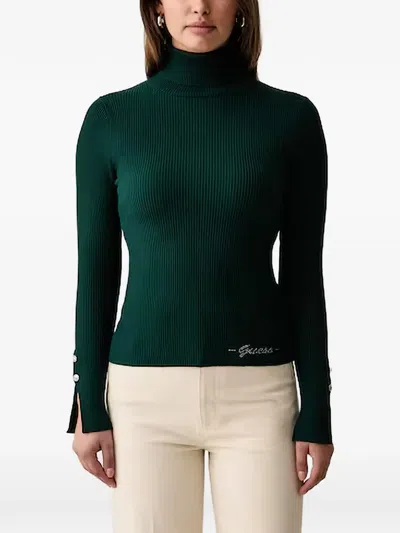 Guess Usa Ribbed-knit Button-cuff Sweater In Green