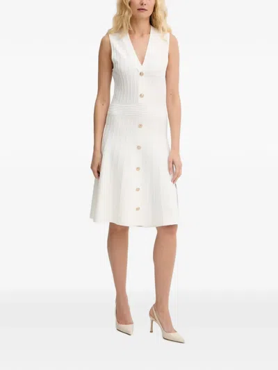 Guess Usa Ribbed-knit Button-down Midi Dress In White