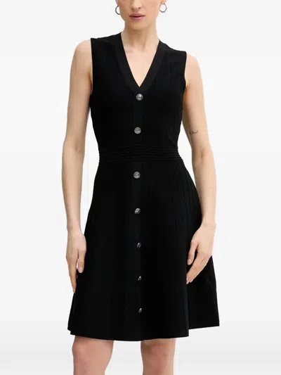Guess Usa Ribbed-knit Button-down Mini Dress In Black