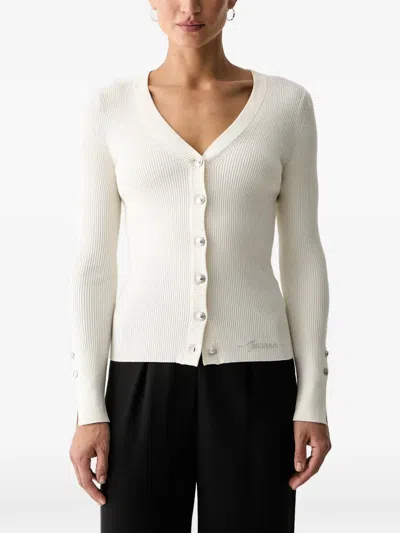 Guess Usa Ribbed-knit Buttoned Cardigan In White