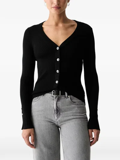 Guess Usa Ribbed-knit Cardigan In Black
