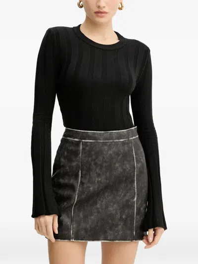 Guess Usa Ribbed-knit Flared-sleeve Sweatshirt In Black