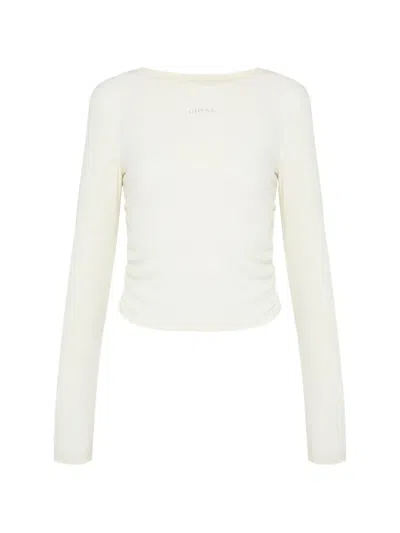 Guess Usa Ribbed-knit Gathered T-shirt In Neutral