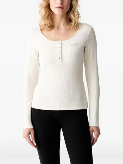 Guess Usa Ribbed-knit Henley Top In Neutral