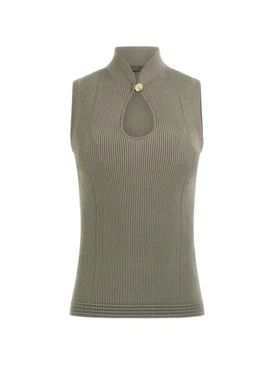 Guess Usa Ribbed-knit Keyhole Top In Gray