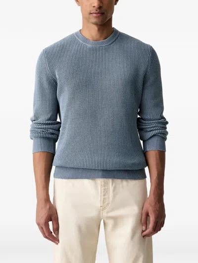 Guess Usa Ribbed-knit Logo-patch Sweater In Blue