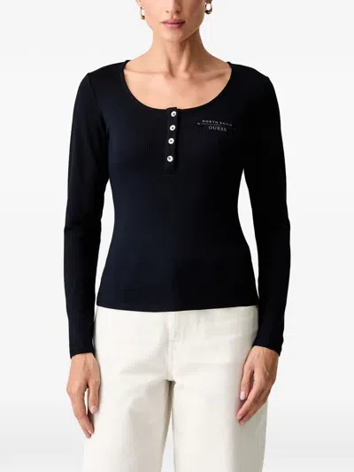 Guess Usa Ribbed-knit Long-sleeve Top In Blue