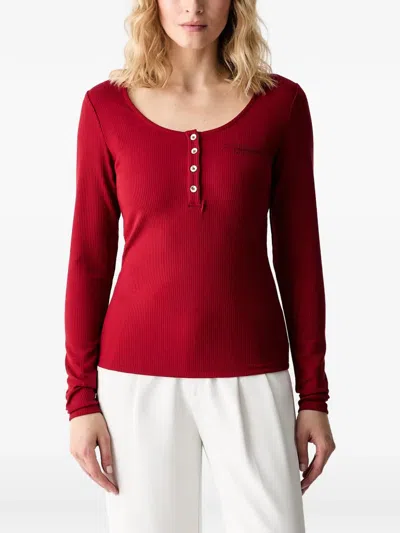 Guess Usa Ribbed-knit Long-sleeve T-shirt In Red