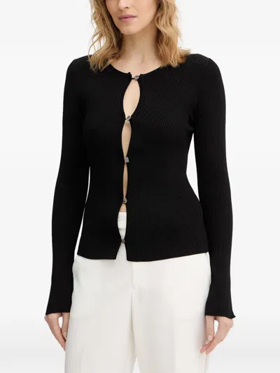 Guess Usa Ribbed-knit Long-sleeved Cardigan In Black