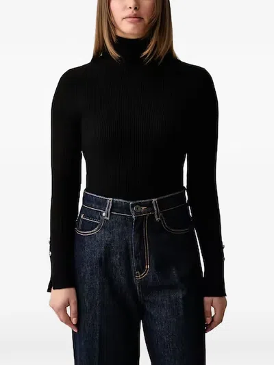 Guess Usa Ribbed-knit Roll-neck Sweater In Black