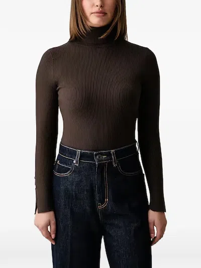 Guess Usa Ribbed-knit Roll-neck Sweater In Brown