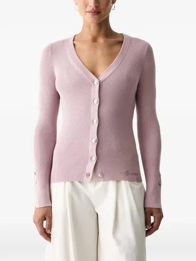 Guess Usa Ribbed-knit V-neck Cardigan In Pink