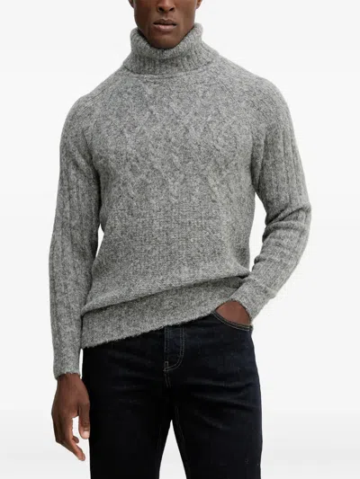 Guess Usa Roll-neck Cable-knit Sweater In Gray