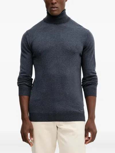 Guess Usa Roll-neck Logo Sweater In Gray