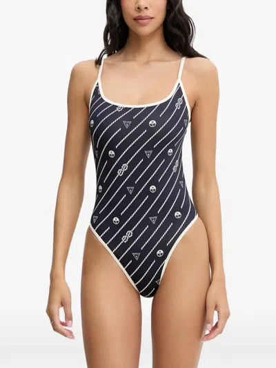 Guess Usa Rope-print Swimsuit In Blue