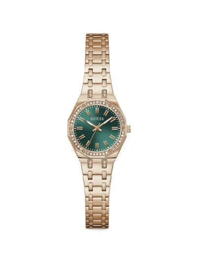 Guess Usa Rose-gold Tone Analog Watch 25mm In Green