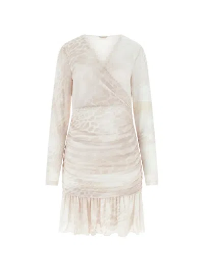 Guess Usa Ruched Animal-print Mini Dress In White