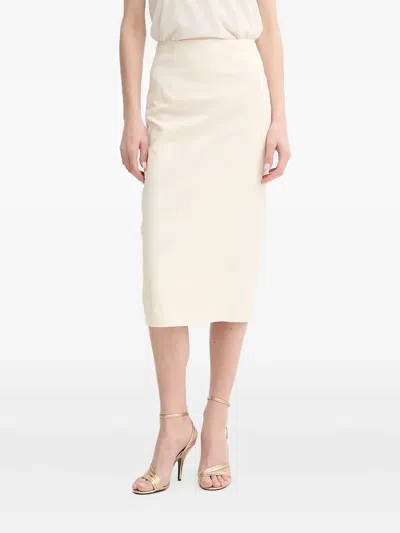 Guess Usa Ruched-back Midi Pencil Skirt In Neutral