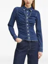 Guess Usa Ruched Denim Shirt In Blue