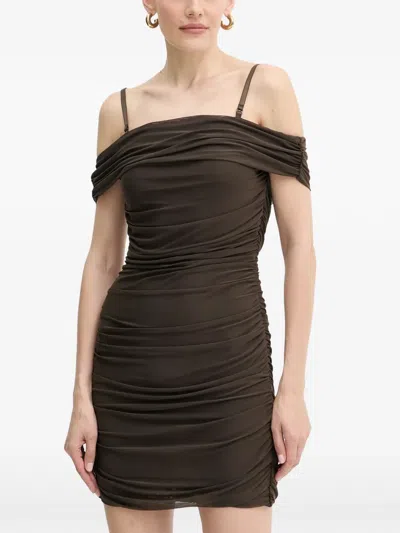Guess Usa Ruched Strap Dress In Brown