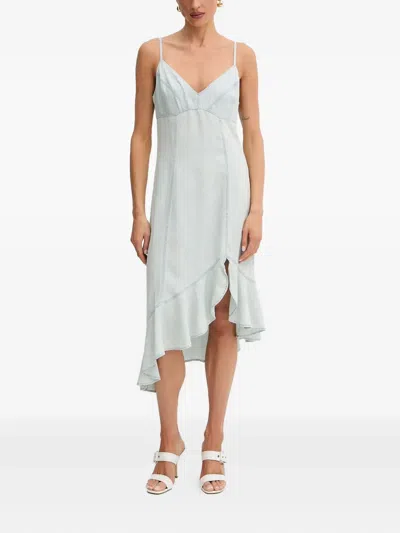 Guess Usa Ruffled Asymmetric Midi Dress In Blue