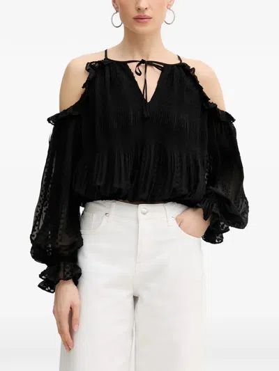 Guess Usa Ruffled Cold-shoulder Blouse In Black