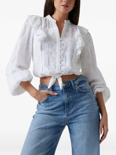 Guess Usa Ruffled Embroidered Top In White
