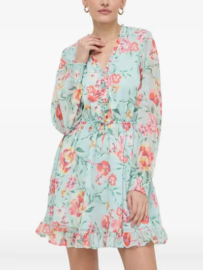 Guess Usa Ruffled Floral Dress In Blue
